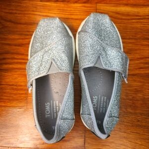 TOMS Glittery Silver Slip-Ons (Worn Once)